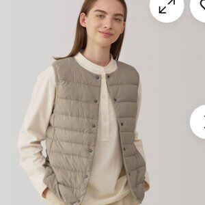 MUJI Light Weight Down Collarless Vest Light Beige Women's Medium